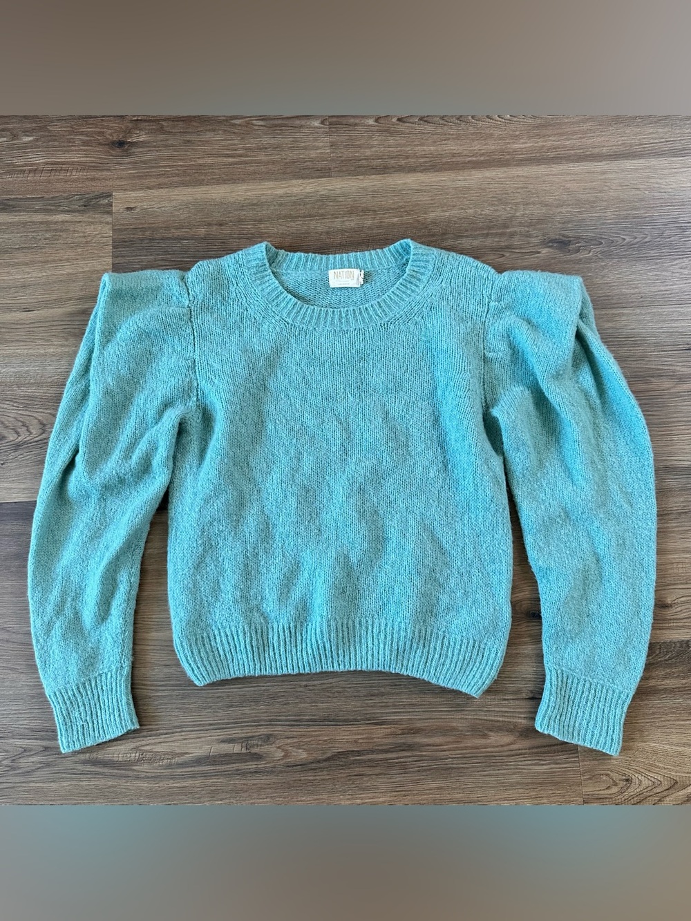 Nation LTD Green Vicki Puff Sleeve Baby Alpaca Wool Blend Sweater Medium Knit